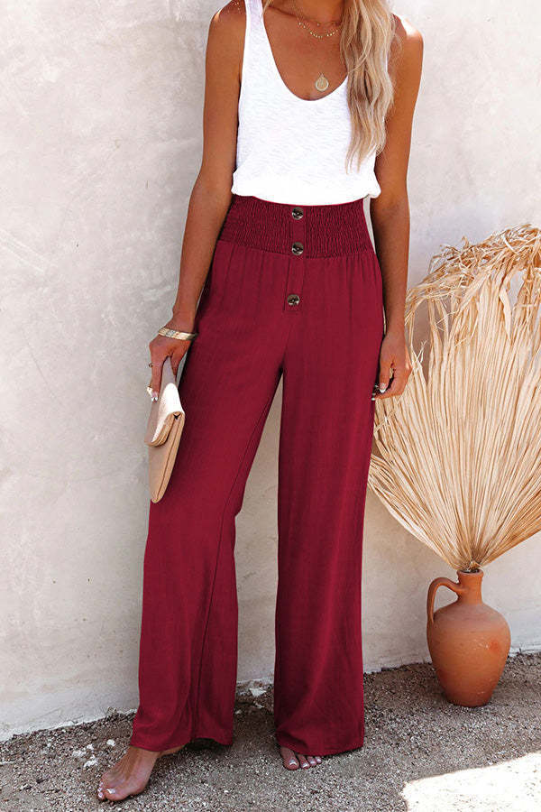 Damen Weite Sommerhose mit elastischem Bund und praktischen Knopfdetails Drune