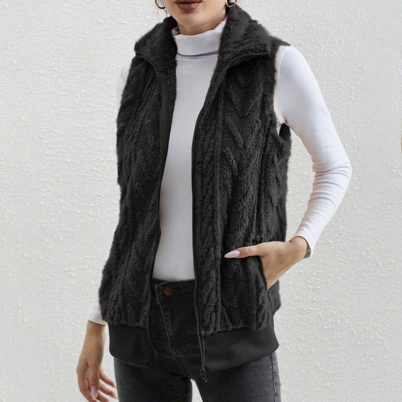Damen kuschelige Fleecejacke mit Stehkragen und praktischen Taschen Drune
