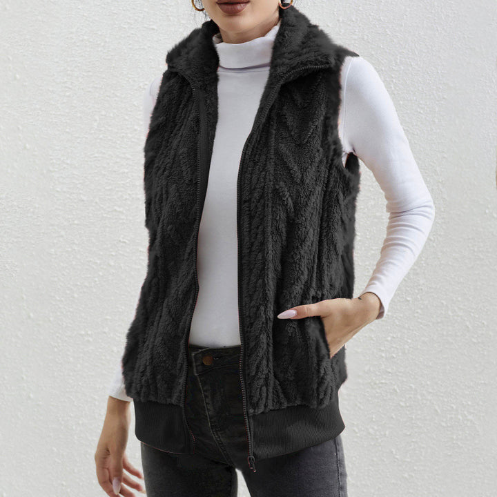 Damen kuschelige Fleecejacke mit Stehkragen und praktischen Taschen Drune
