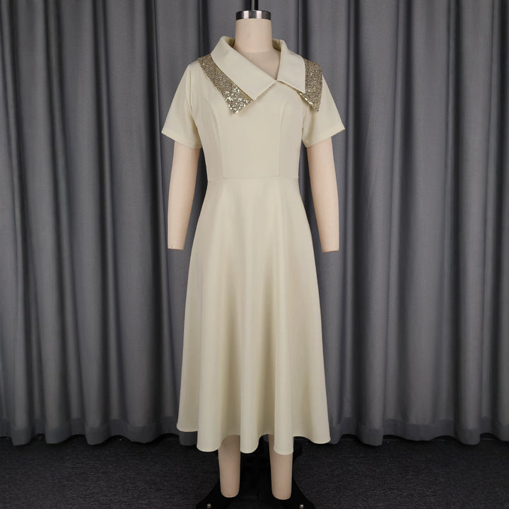 Damen elegantes Midikleid mit funkelndem Kragen Drune