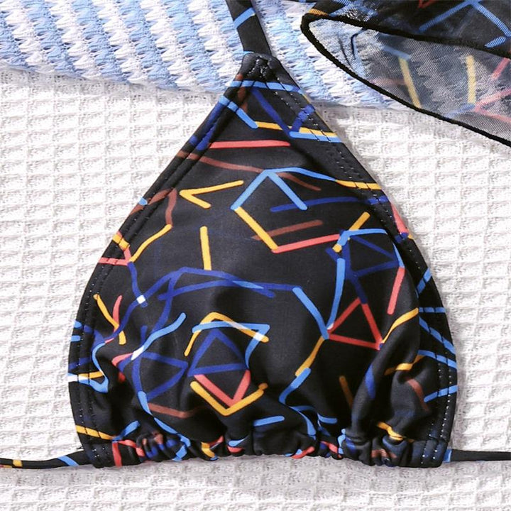 Damen Bikini-Set mit transparentem Oberteil und hohem Bund Drune