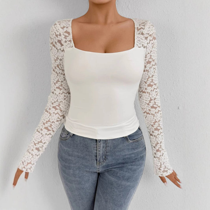 Damen Elegantes Oberteil mit Spitzenärmeln Drune