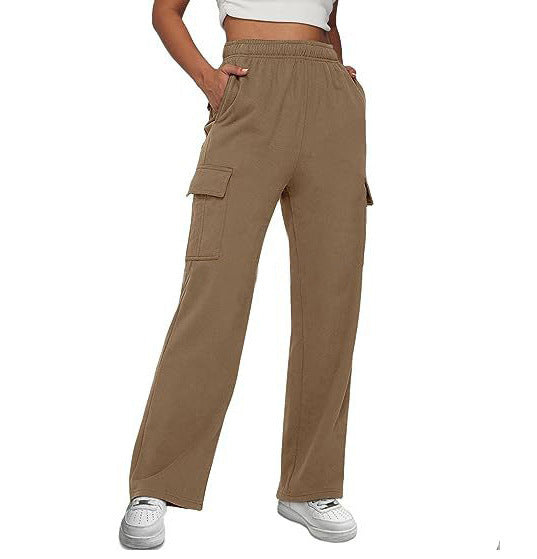 Damen nan lässige Cargo-Freizeithose mit weitem Bein elastischem Bund und aufgesetzten Taschen Drune
