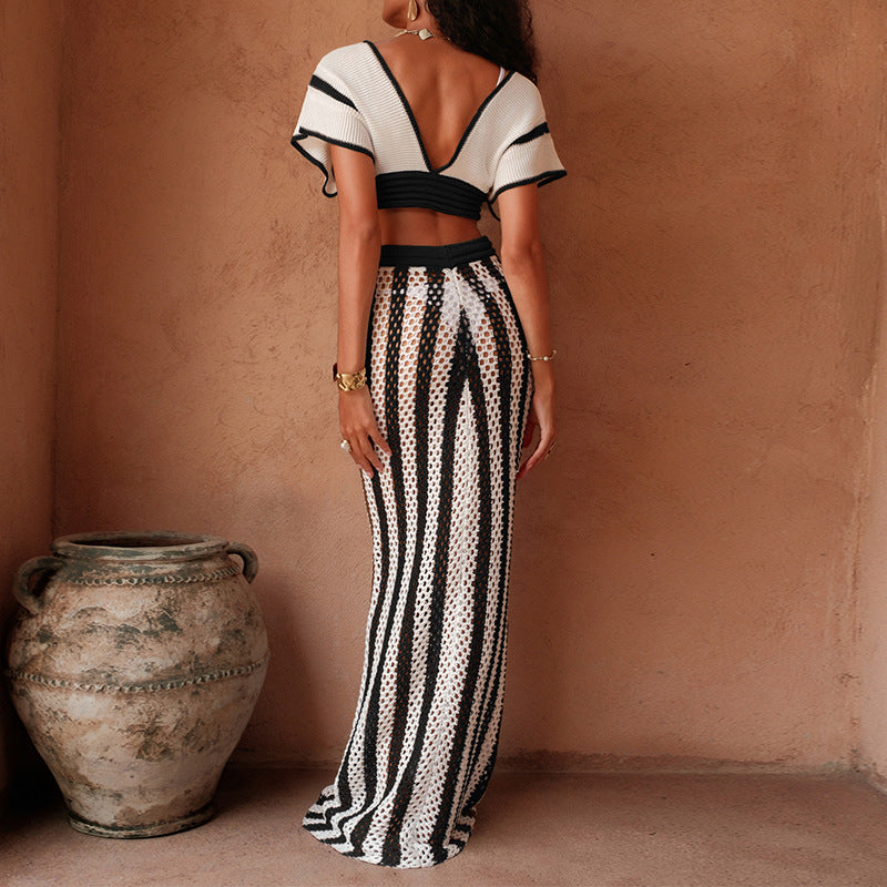 Damen stylisches Crop-Top und weite Palazzo-Hose Set Drune