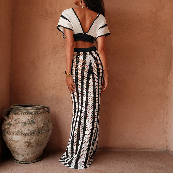 Damen stylisches Crop-Top und weite Palazzo-Hose Set Drune