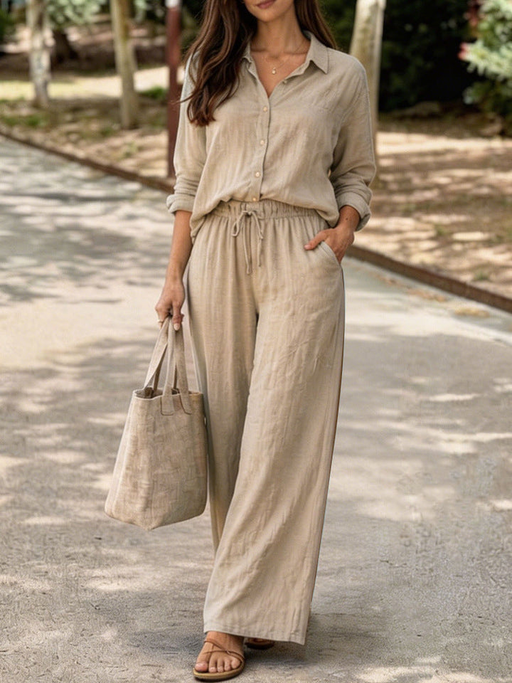 Damen Leichte und bequeme Sommerbluse mit weiten Hosen Drune
