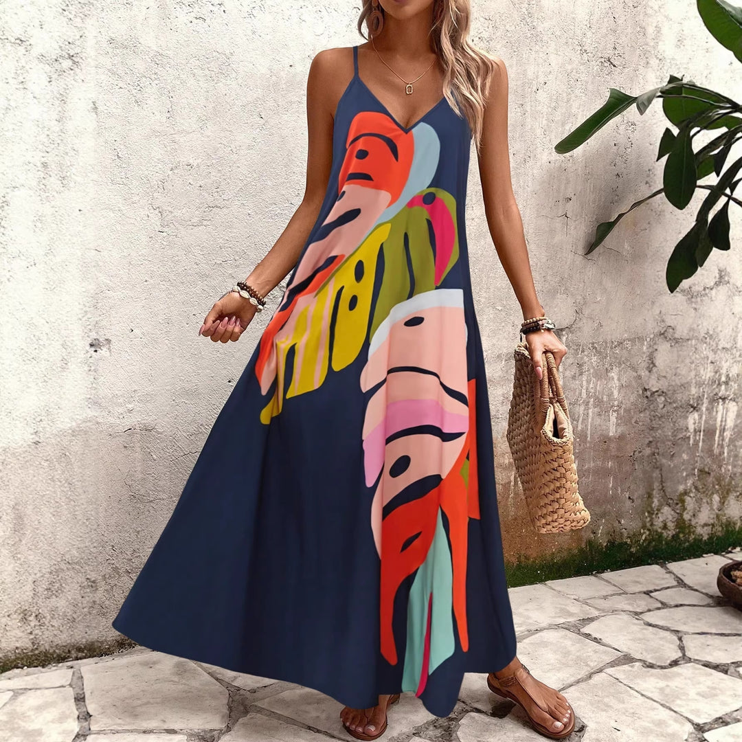 Damen Maxi Kleid mit buntem Pflanzenmuster Drune
