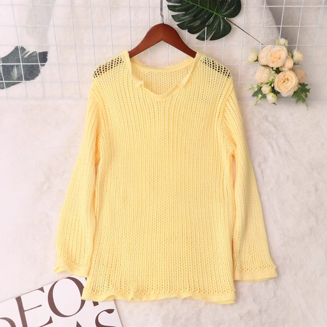 Damen luftiger Strickpullover mit modernem Netzdesign Drune
