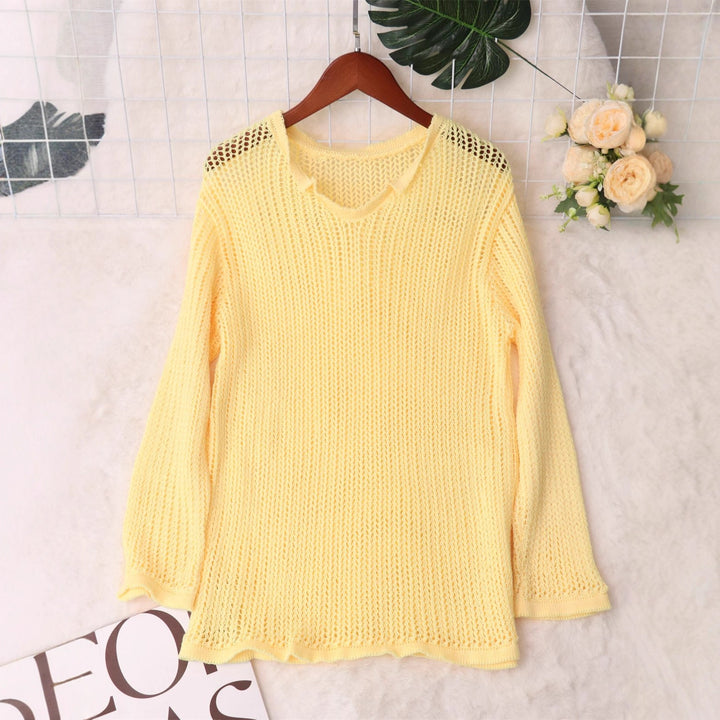 Damen luftiger Strickpullover mit modernem Netzdesign Drune