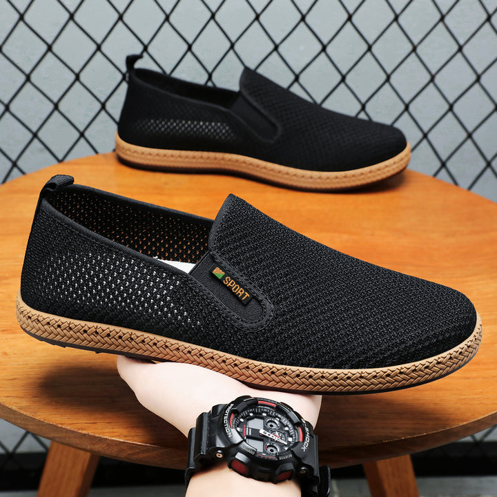 Herren nan atmungsaktiver Strick-Slip-On Loafer mit elastischem Einstieg, geflochtener Dekor-Sohle und gepolstertem Komfortfußbett Drune
