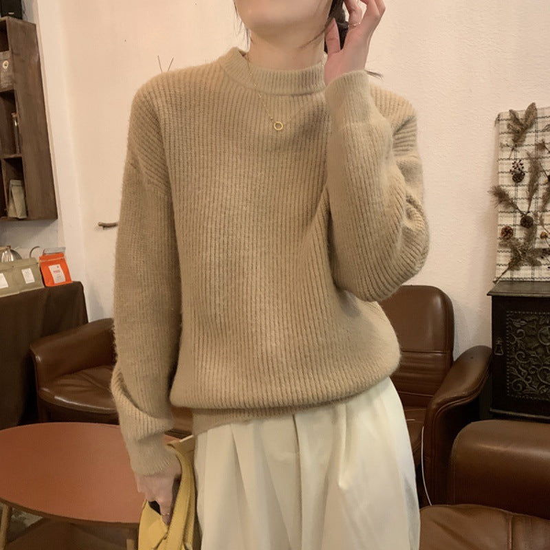 Damen Eleganter Feinstrickpullover mit hohem Kragen und lockerer Passform Drune