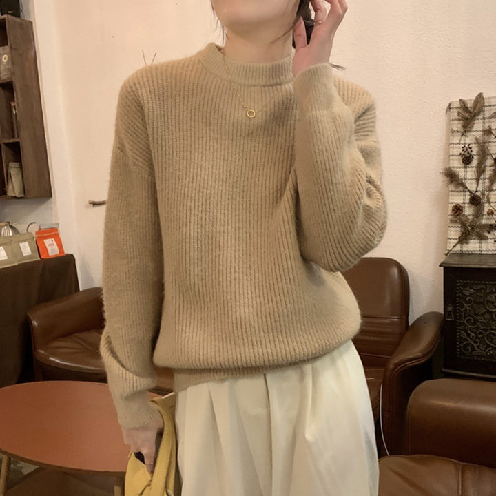 Damen Eleganter Feinstrickpullover mit hohem Kragen und lockerer Passform Drune