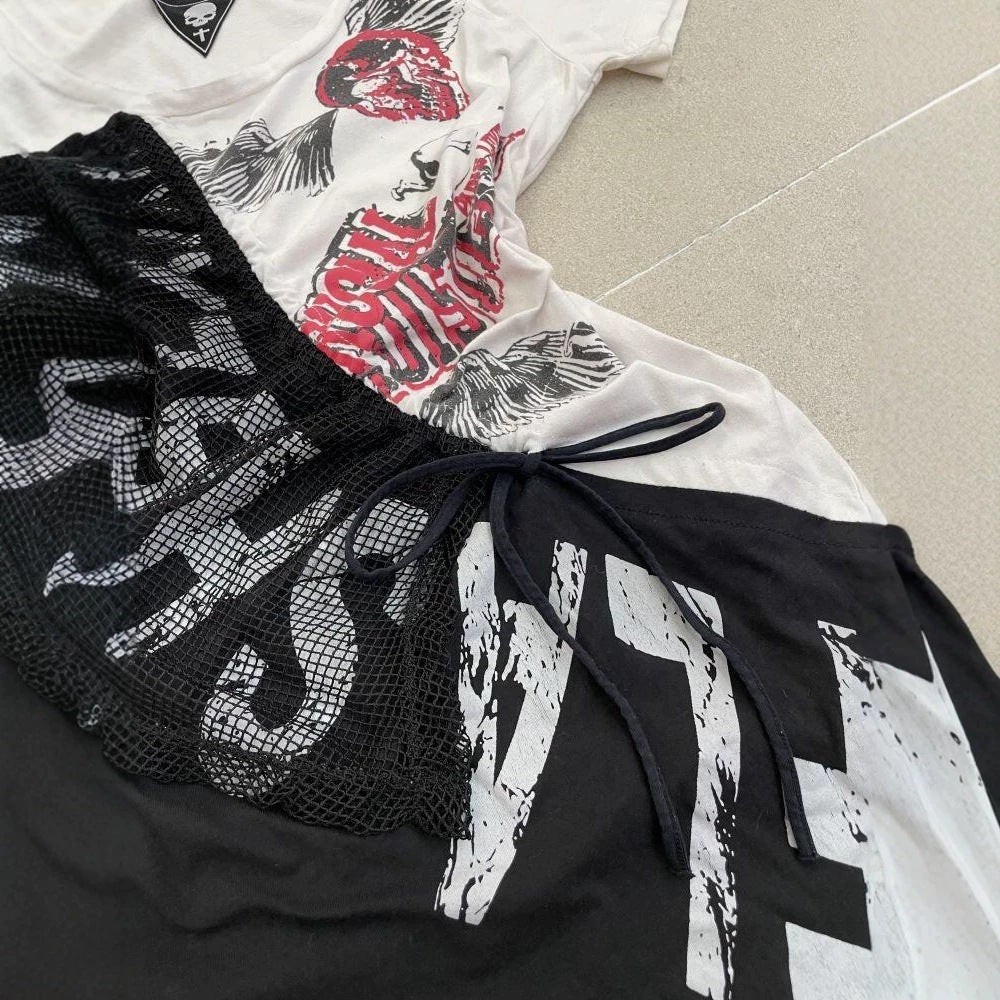 Damen lässiges T-Shirt mit einzigartigem Grafikdesign und sportlichem Mesh-Einsatz Drune