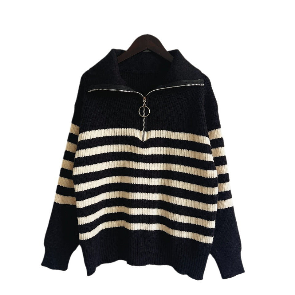 Damen Überall-Pullover mit Reißverschluss und modischem Streifenmuster Drune