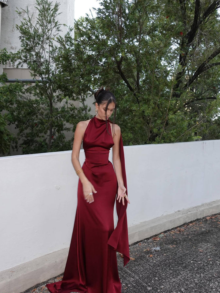 Drune | Offene Rücken Satin Halter Kleid