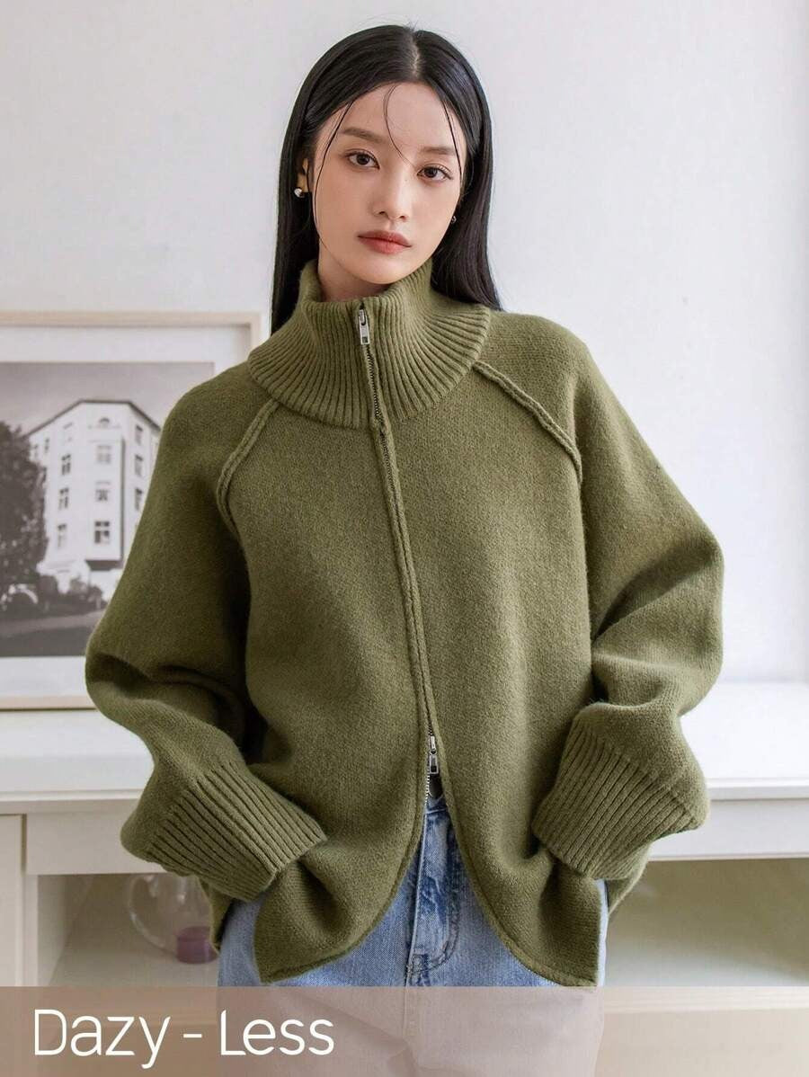 Damen Urbaner Strickjacke mit hohem Kragen und Reißverschluss Drune