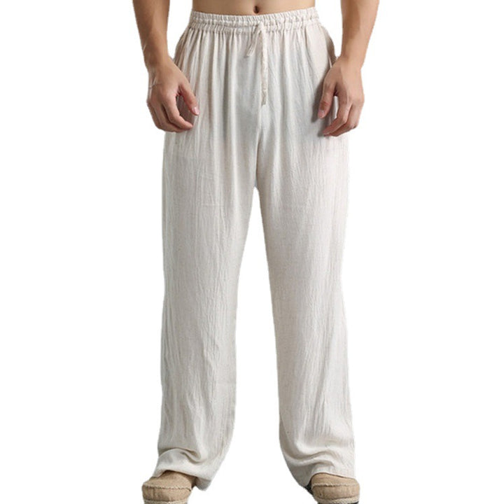 Herren nan lässige Leinenhose mit elastischem Bund, Kordelzug und geradem Bein Drune