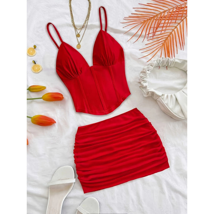 Damen Crop-Top und Mini-Rock Set mit raffinierten Raffungseffekten Drune