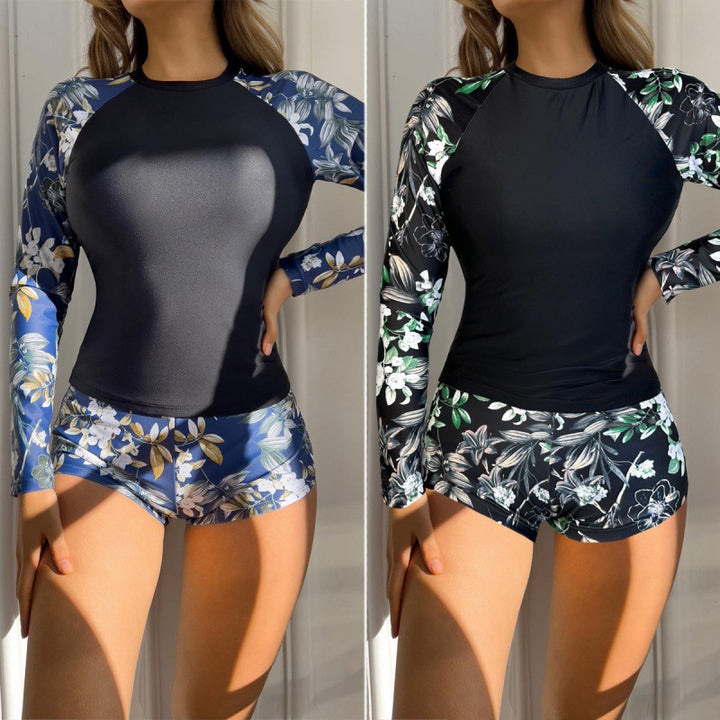 Damen Surfanzug-Set mit langärmeliger Oberteil und floralem Design Drune