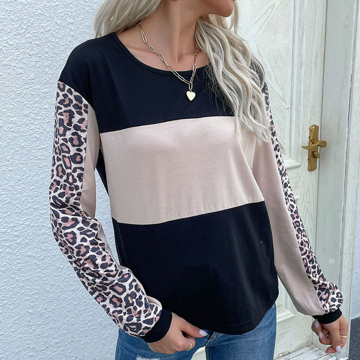 Damen gestreiftes Sweatshirt mit Leopardenärmeln und modernem Schnitt Drune
