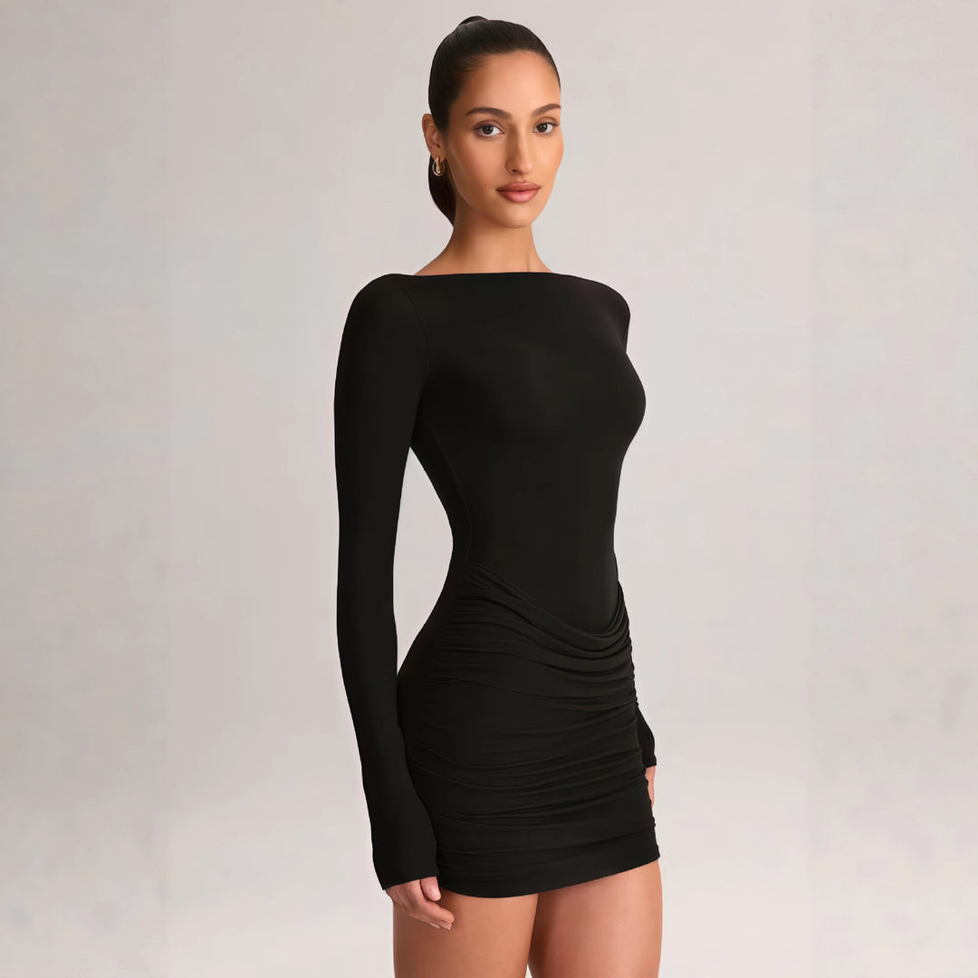 Damen Figurumspielendes Minikleid mit schulterfreiem Design und eleganter Drapierung Drune