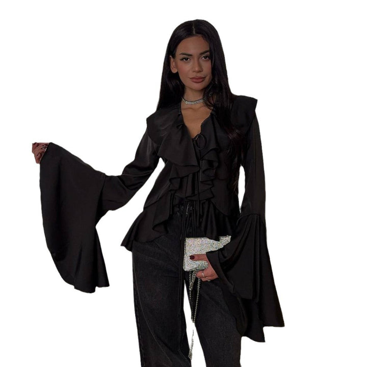 Damen Bluse mit voluminösen Rüschendetails und weitem Ärmel Drune