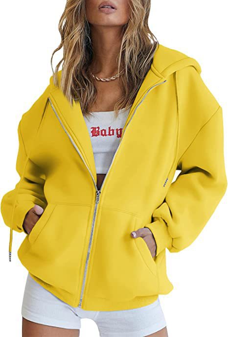 Damen nan übergroße Kapuzenjacke mit durchgehendem Reißverschluss und Kängurutaschen Drune