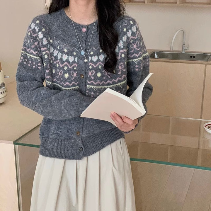 Damen Strickjacke mit festlichem Muster und modischen Knöpfen Drune