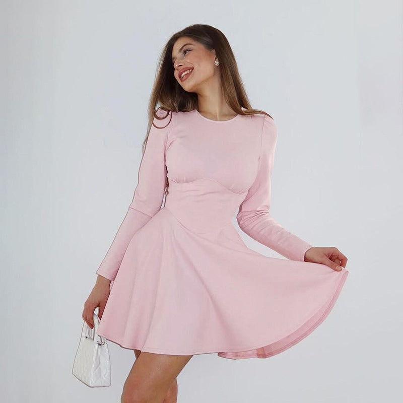 Damen elegantes Minikleid im klassischen A-Linien-Schnitt mit langen Ärmeln und schickem Herzausschnitt Drune