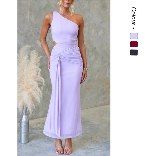 Damen Elegantes Abendkleid mit asymmetrischem Ausschnitt und Raffung Drune
