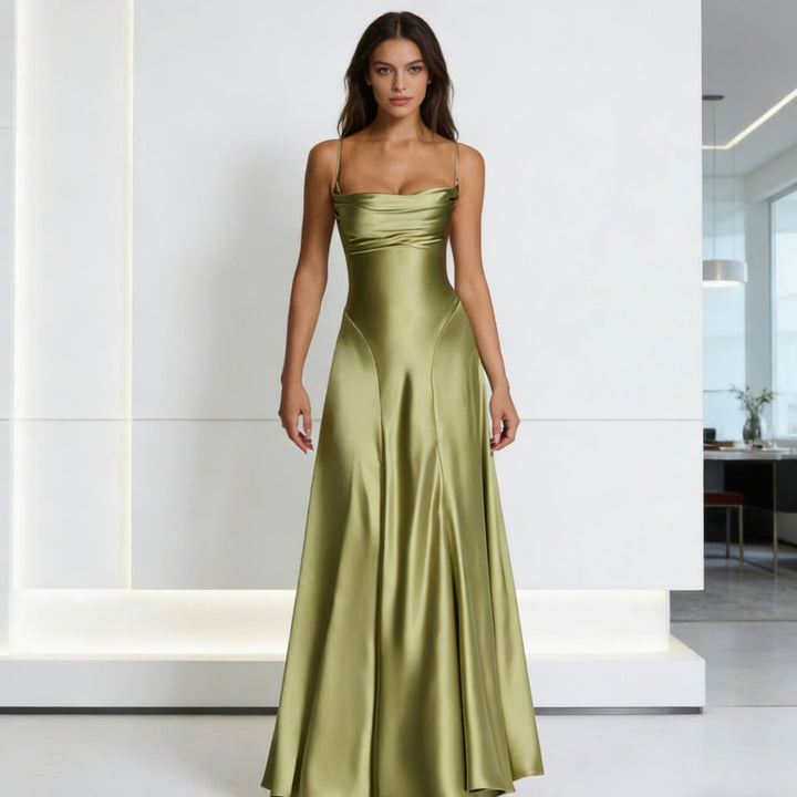 Damen Elegantes satin Abendkleid mit tailliertem Schnitt und schmalen Trägern Drune