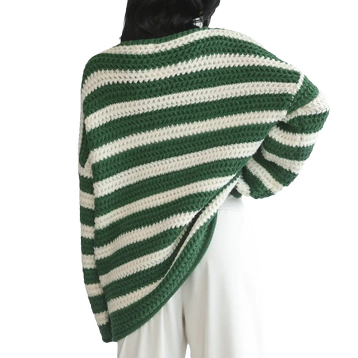 Damen gemütlicher Grobstrickpullover mit modernem Streifenmuster und lässigem Schnitt Drune
