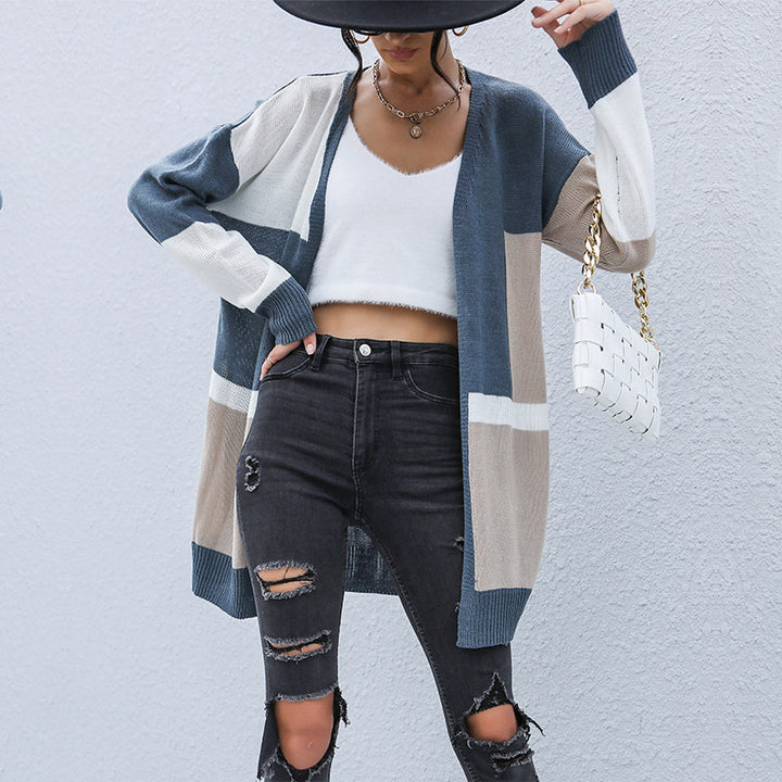 Damen gestreifter Strickcardigan mit offenem Schnitt und lässigen Ärmeln Drune