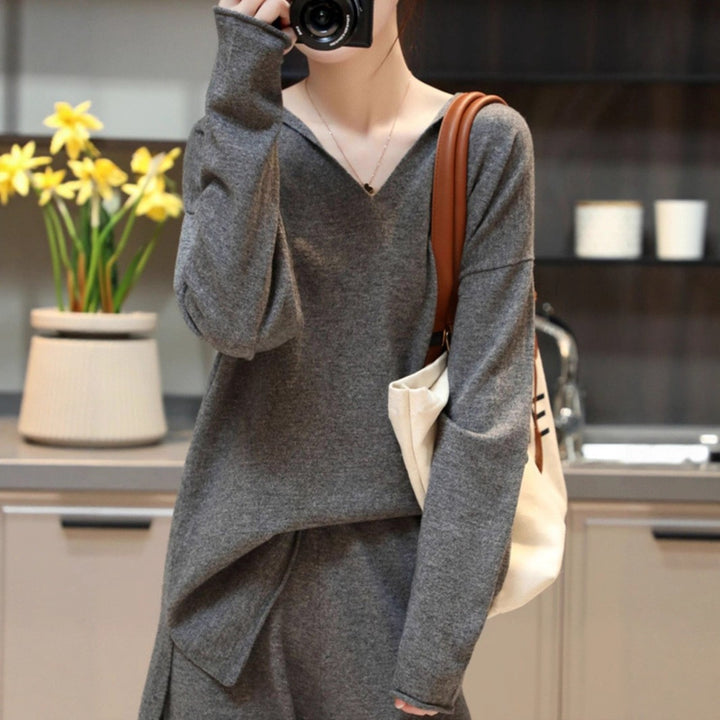 Damen bequemer V-Ausschnitt Pullover mit lässigem Schnitt und weicher Textur Drune