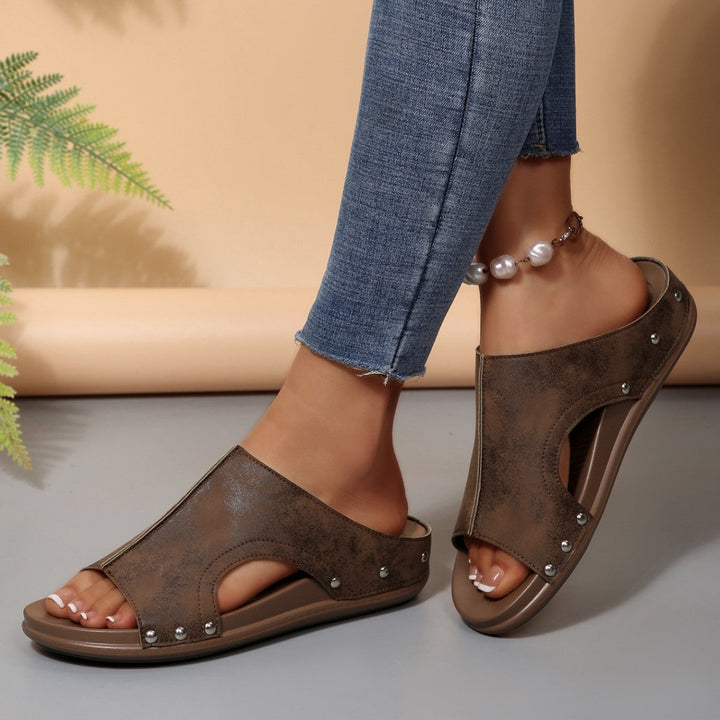 Damen Komfortable Slide-Sandalen mit modischem Cut-Out-Design und elegantem Strassbesatz Drune