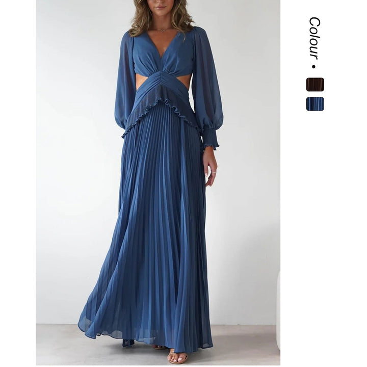 Damen Maxi-Kleid mit weitem Schnitt und Rüschendetails Drune