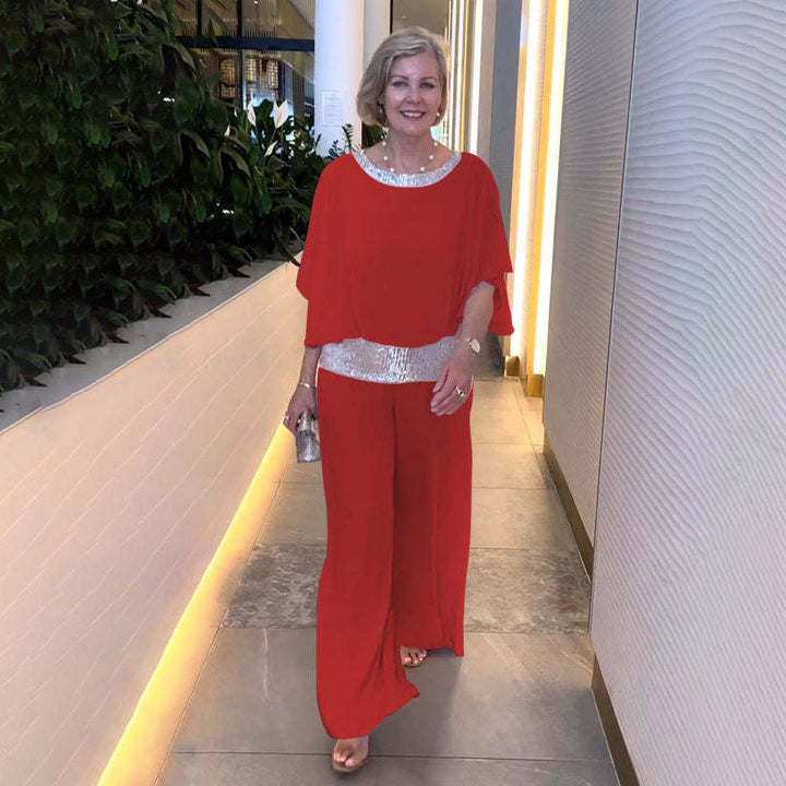 Damen Eleganter Jumpsuit mit schimmerndem Oberteil und weitem Bein Drune