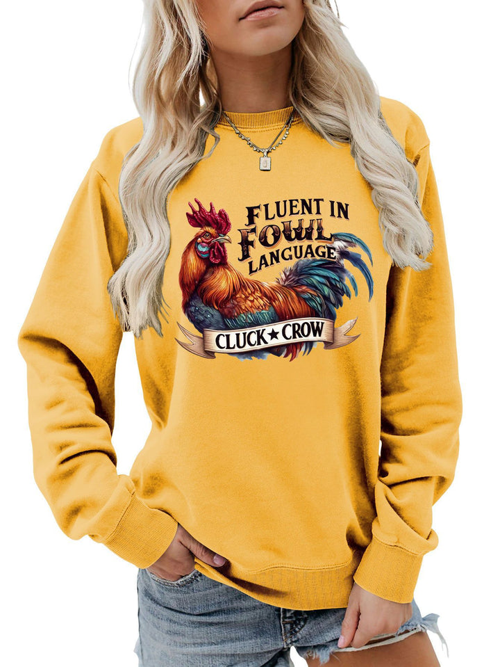 Damen Sweatshirt mit humorvollem Hühnermotiv und bequemer Passform Drune