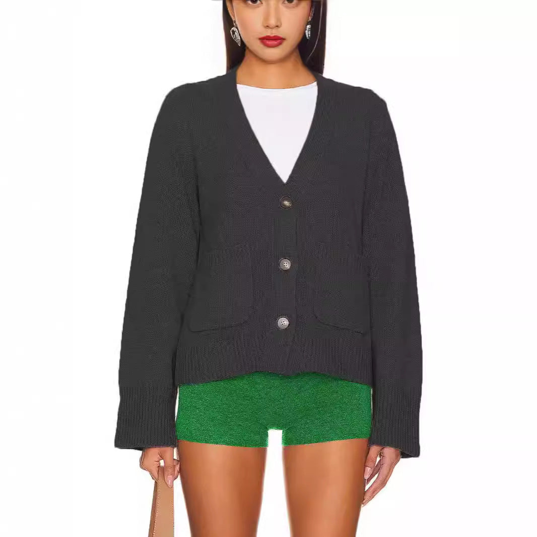 Damen Strickjacke mit V-Ausschnitt und großen Taschen Drune