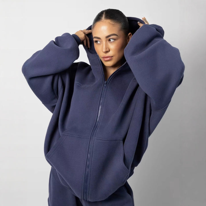 Damen Fleece-Loungewear-Anzug mit hohem Kragen Drune