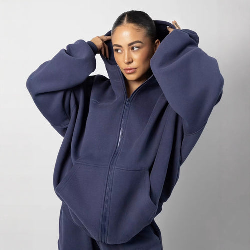 Damen Fleece-Loungewear-Anzug mit hohem Kragen Drune