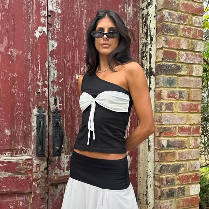 Damen asymmetrisches Crop-Top mit eleganten Wickeldetails Drune