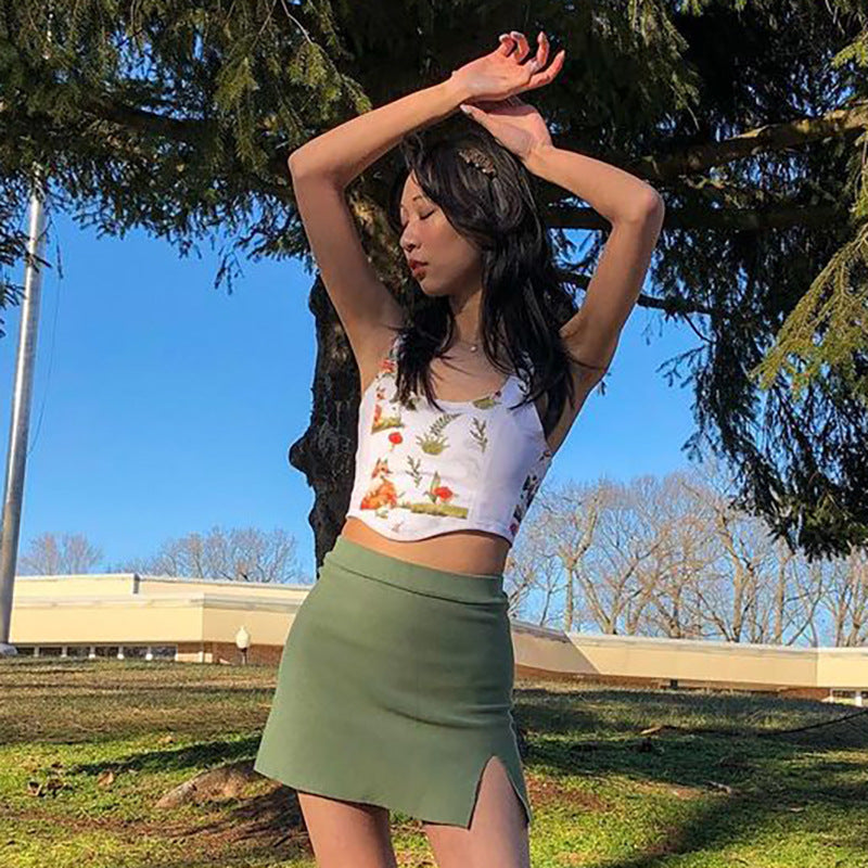 Damen Crop Top mit kunstvollem Flora-Design und verstellbaren Trägern Drune