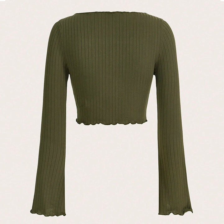 Damen cropped Langarmshirt mit asymmetrischem Saum und modischen Rüschendetails Drune