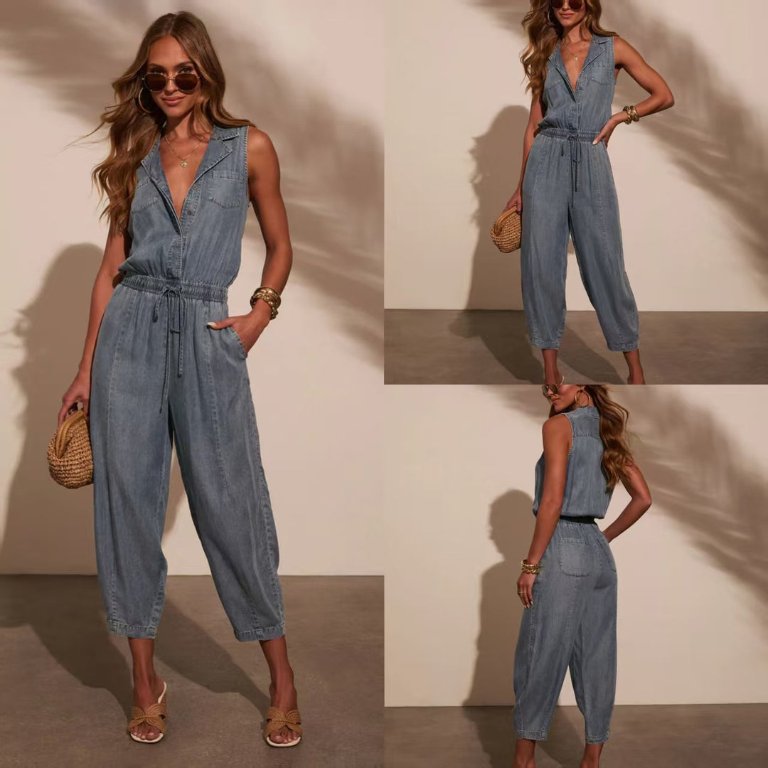 Damen Lässiger Jeans-Overall mit Gürtel Drune