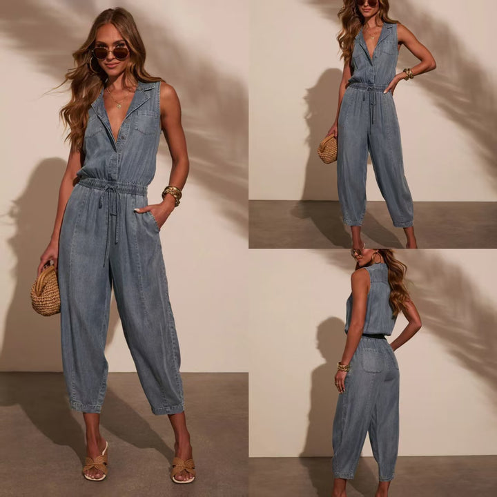 Damen Lässiger Jeans-Overall mit Gürtel Drune