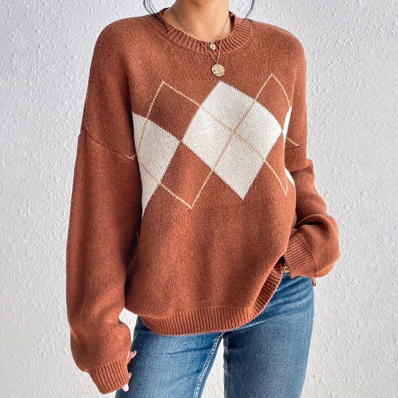 Drune | Gemusterter Lässiger Strickpulli für Freizeit