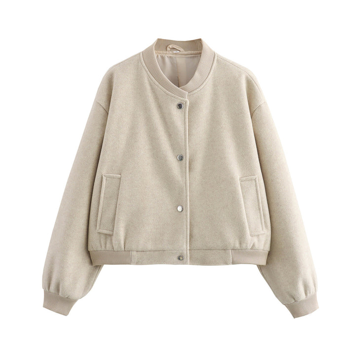 Damen lässige Bomberjacke aus hochwertigem Wollmix mit praktischen Taschen Drune