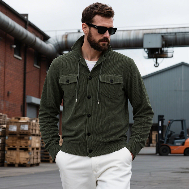 Herren lässige Strickjacke mit praktischen Brusttaschen und modernem Stehkragen Drune