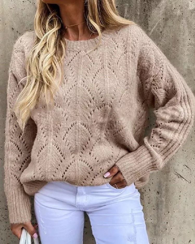Damen Strickpullover mit feinem Lochmuster Drune